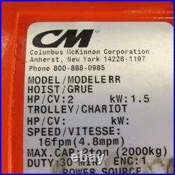 CM Lodestar RR 2 Ton 2Hp Electric Chain Hoist 208-230/460V 3Ph 18' Lift 16FPM