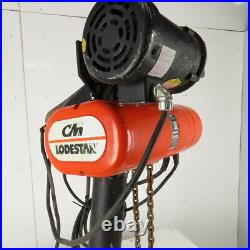 CM Lodestar RR 2 Ton Electric Chain Hoist 10' Lift 16 FPM 3Ph WithPower Trolley