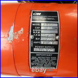 CM Lodestar RR2 Electric Chain Hoist 2Ton 5/16FPM 2 Speed 20'Lift 460V WithTrolley