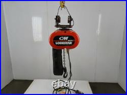 CM Model L 1 Ton Electric Chain Hoist 14'4 Lift 16FPM 3Ph WithPush Trolley