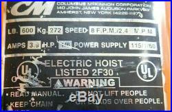 CM SHOPSTAR 600lb ELECTRIC VOLT CHAIN HOIST SINGLE PHASE 115/1/60WORKS GREAT