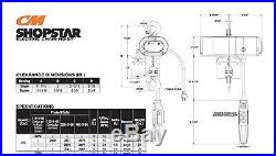 CM Shopstar Electric Chain Hoist 220v 230v 3 phase 20 ft 300 lbs pounds 16 fpm