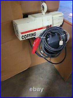 COFFING 1/4 TON ELECTRIC CHAIN HOIST. Model JLC0516. 20FT LIFT. USED