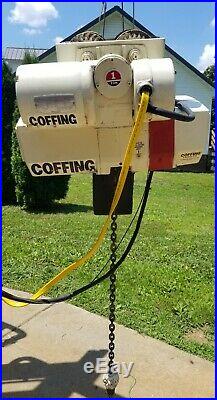 COFFING 1 TON ELECTRIC CHAIN HOIST WITH MOTORIZED TROLLEY 2 speed