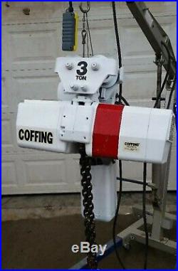 COFFING 3 TON ELECTRIC CHAIN HOIST WITH MOTORIZED TROLLEY 460 volts 2 speed