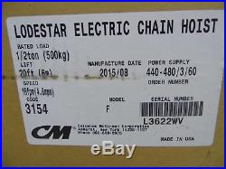 Chain Hoist, Electric CM 1/2 ton, mod F, 3ph, 20' lift, 16 fpm
