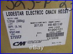 Chain Hoist, Electric CM 1/2 ton, mod F, 3ph, 20' lift, 16 fpm