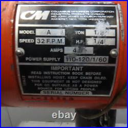 Cm Lodestar Model A 1/8 Ton Electric Chain Hoist 10' Lift 32FPM 115V 1Ph