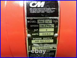 Cm Lodestar Model RR 2 Ton 4000lb Electric Chain Hoist 3Ph 20' Lift 16fpm