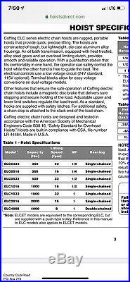 Coffing 1/2 Ton Electric Chain Hoist ELC1016 (1000 Lb. Capacity)