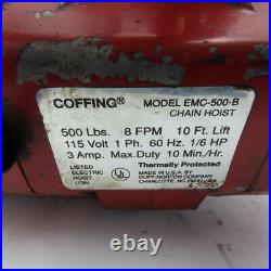 Coffing EMC-500-B 1/4 Ton 500Lbs 115V 1Ph Work Shop Chain Hoist 8FPM 10' Lift