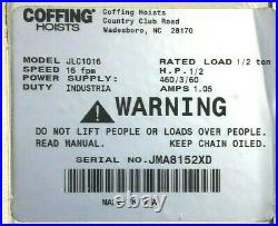 Coffing Jlc Electric Chain Hoist 10-ft/chain 7-ft/control 1/2-ton 460-v 3-ph