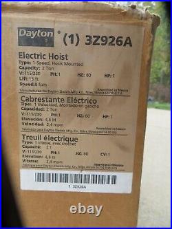 DAYTON 2 TON Electric Chain Hoist Crane model 3Z926A 115/230 VoltsSUPERBin BOX