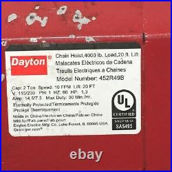DAYTON 452R49B H4 Electric Chain Hoist 4,000 lb Load Capacity 115/230V 20 ft