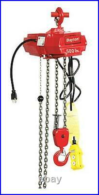 DAYTON 4GU71 Electric Chain Hoist, 500 lb, 10 ft