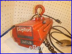 DAYTON 500 lb Chain hoist Crosby Hook w Chain 110 Volt Electric W up down Switch