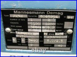 DEMAG ELECTRIC CHAIN HOIST 2 SPEED DUAL VOLTAGE PK5N 1 TON 133DROP With TROLLEY