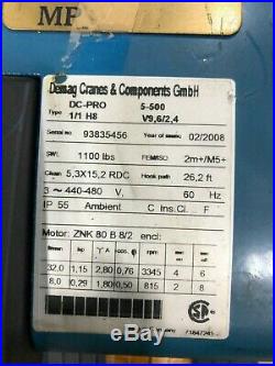 DEMAG ELECTRIC CHAIN HOIST DC-PRO 1-1 H8 capacity (1,100 lbs)