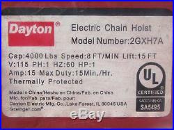 Dayton 2 Ton Capacity 15-Foot Lift Electric Chain Hoist 115v 2GXH7A
