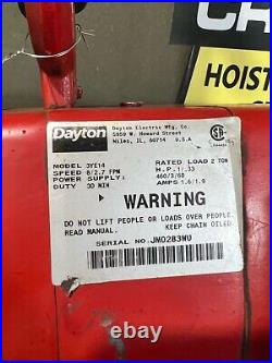 Dayton 2 Ton Electric Chain Hoist, 3YE14, 16 FT Lift, 460-3-60V, TWO SPD