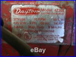 Dayton 300 lb Electric Chain Hoist 115v 1 Phase 10' Model 4Z358 Good Condition