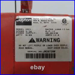 Dayton 3YB73 1-1/2 Ton Electric Chain Hoist 230/460V 3Ph 10' Lift 16FPM