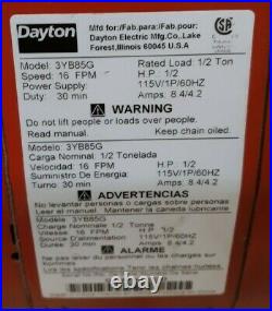 Dayton 3YB85G 1/2 Ton H4 Electric Chain Hoist