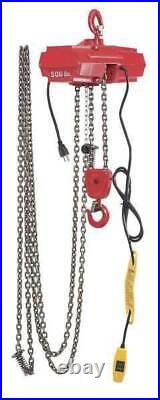 Dayton 4Gu71 Electric Chain Hoist, 500 Lb, 10 Ft, Hook Mounted No Trolley
