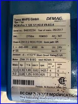 Demag DCM Pro 125 1/1 Electric Chain Hoist Very Clean With Hubbell Motor Control