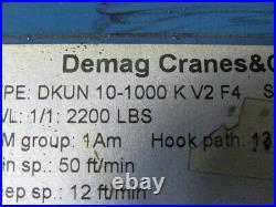 Demag DKUN-10-1000K-V2F4 2200lb Electric Chain Hoist 27' Lift 460V 2 Speed 50FPM