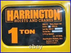 HARRINGTON ELECTRIC CHAIN HOIST ER010L 2000LBS 1 TON 153 DROP With TROLLEY 460V