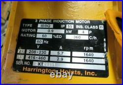 HARRINGTON ELECTRIC CHAIN HOIST ER010L 2000LBS 1 TON 153 DROP With TROLLEY 460V