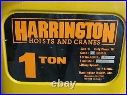 HARRINGTON ELECTRIC CHAIN HOIST ER010L 2000LBS 1 TON 156 DROP With TROLLEY 460V