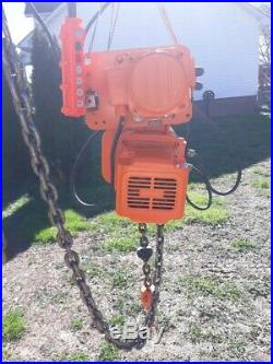 Harrington 1 1/2 Ton Electric Chain Hoist With Motorized Trolley 230/460 Volts