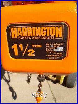 Harrington 1 1/2 Ton Electric Chain Hoist With Motorized Trolley 230/460 Volts