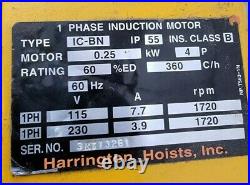 Harrington 1/2 Ton Electric Chain Hoist 1 Phase 115/230V Motor 10' Chain Lift