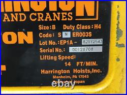 Harrington 1/4 Ton 500lb Electric Chain Hoist 10' Lift 14FPM 1Ph 115/230V Trolly