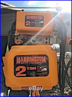 Harrington 2 Ton Electric Chain Hoist 10' lift NER020L with Trolley MR020L