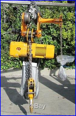 Harrington 8 Ton Electric Chain Hoist with Manual Trolley 460V 20ft Chain Length