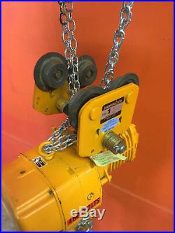 Harrington ES010S 1 Ton, 26'/min, 2 HP, Electric Chain Hoist + Push Trolley
