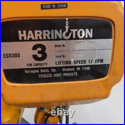 Harrington ES030S 3 Ton 6000LB Electric Chain Hoist 230/460V 3PH 10' Lift 17FPM