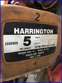 Harrington ES3B-1386 5 Ton 20ft Electric Chain Hoist 10.5/3.5FPM ES050SD 3PH
