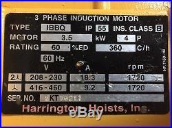 Harrington, Electric, 10 Ton Chain Hoist, Er100s-30, 30' Lift, 12' Min, Inspected