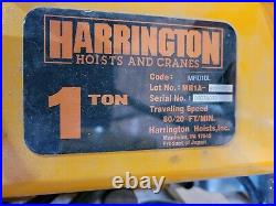 Harrington MR010L 1 Ton Electric Chain Hoist IBBQ Power Trolley 460v 3PH IBQ-T
