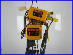Harrington NER010LD 1Ton Electric Chain Hoist 14' Lift 16FPM 3Ph WithPower Trolley