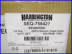 Harrington SEQ005SD 1/2 Ton 120V 15' Lift Electric Chain Hoist New