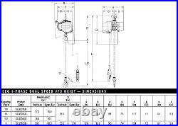 Harrington Seq Electric Chain Hoist 1000 Lb Capacity, 10 Ft Lift