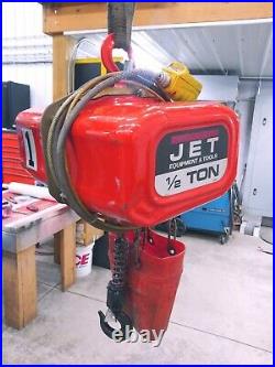 Jet 1/2 ton electric chain hoist. Model# 1/2SS-3-15. 15ft lift. 28FPM