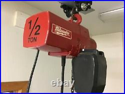Milwaukee 9560 Model 1/2 Ton Electric Chain Hoist 10 ft with carriage