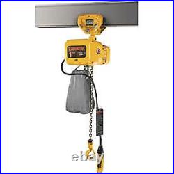 NER Electric Chain Hoist with Push Trolley 10' Lift, 1 Ton, 14 ft/min, 460V